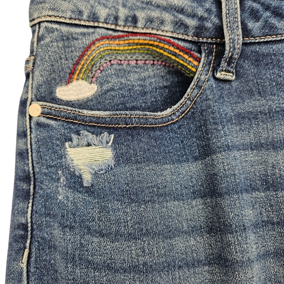 Judy Blue Straight Jeans Embroidered High Rise Distressed Medium Wash Denim 14W - Picture 2 of 14